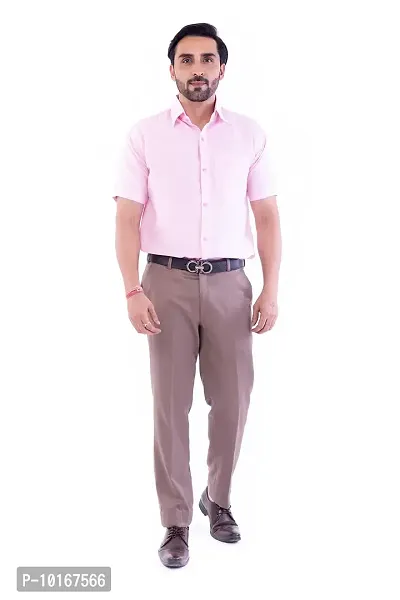DESHBANDHU DBK Men's Plain Solid 100% Cotton Half Sleeves Regular Fit Formal Shirt's (42, Pink)-thumb4