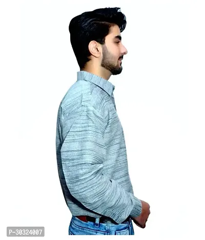 Elegant Grey Cotton  Long Sleeves Casual Shirt For Men-thumb2