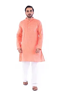 DESHBANDHU DBK Men's Cotton Regular Long Kurta Full Sleeves - Casual Ethnic Wear (42, Orange)-thumb3