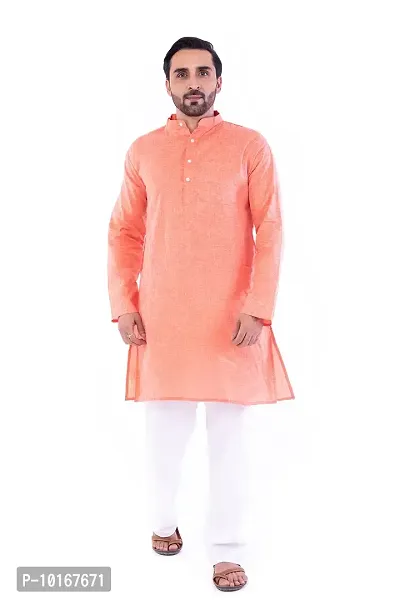 DESHBANDHU DBK Men's Cotton Regular Long Kurta Full Sleeves - Casual Ethnic Wear (42, Orange)-thumb4