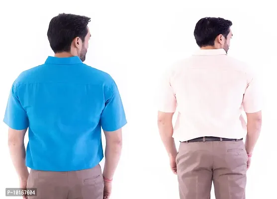 DESHBANDHU DBK Men's Plain Solid Cotton Half Sleeves Regular Fit Formal Shirt's (Pack of 2) (40, FIROZI - Peach)-thumb2