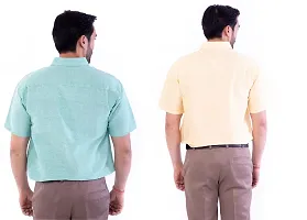 DESHBANDHU DBK Men's Plain Solid Cotton Half Sleeves Regular Fit Formal Shirt's Combo (40, Green - Sand)-thumb1