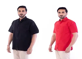 DESHBANDHU DBK Men's Plain Solid 100% Cotton Half Sleeves Regular Fit Formal Shirt's Combo (Pack of 2) (44, Black - RED)-thumb1