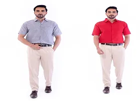 DESHBANDHU DBK Men's Cotton Solid Regular Fit Half Sleeve Combo Shirts (Pack of 2) (42, Grey_RED)-thumb1