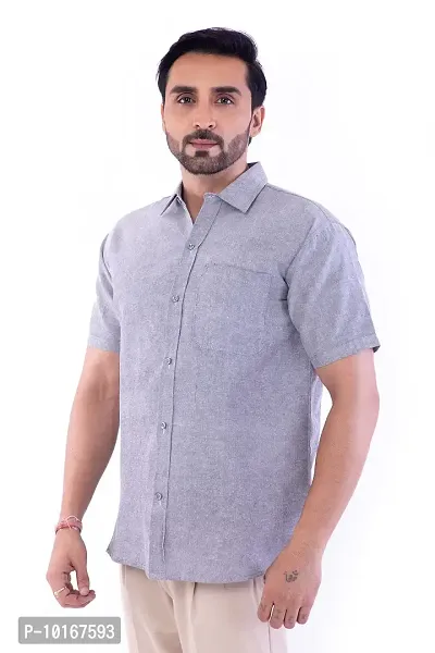DESHBANDHU DBK Men's Plain Solid 100% Cotton Half Sleeves Regular Fit Formal Shirt's (42, Grey)-thumb3