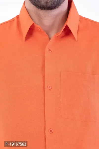 DESHBANDHU DBK Men's Plain Solid 100% Cotton Half Sleeves Regular Fit Formal Shirt's (44, Orange)-thumb5