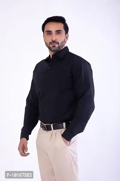 DESHBANDHU DBK Men's Solid Cotton Full Sleeves Regular Fit Shirt (40, Black)