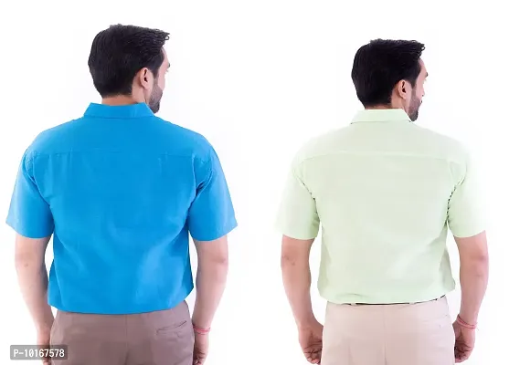 DESHBANDHU DBK Men's Plain Solid Cotton Half Sleeves Regular Fit Formal Shirt's (Pack of 2) (40, FIROZI - Parrot)-thumb4