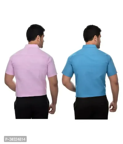 Elegant Multicoloured Cotton  Short Sleeves Casual Shirt For Men Pack Of 2-thumb2