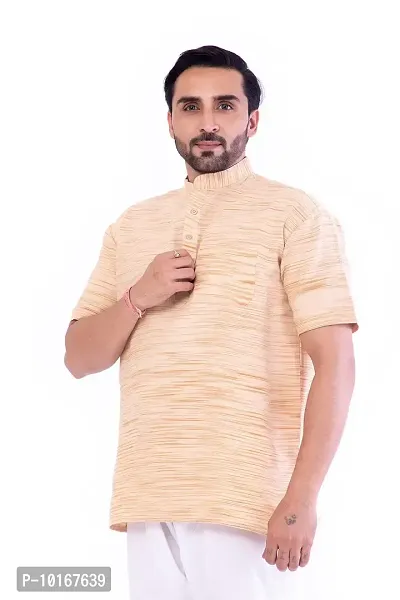 DESHBANDHU DBK Men's Regular Half Sleeves Short Kurta - Casual Ethnic Wear (42, Sand)-thumb2