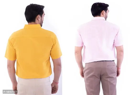 DESHBANDHU DBK Men's Plain Solid Cotton Half Sleeves Regular Fit Formal Shirt's Combo (Pack of 2) (40, Mustard_Pink)-thumb4