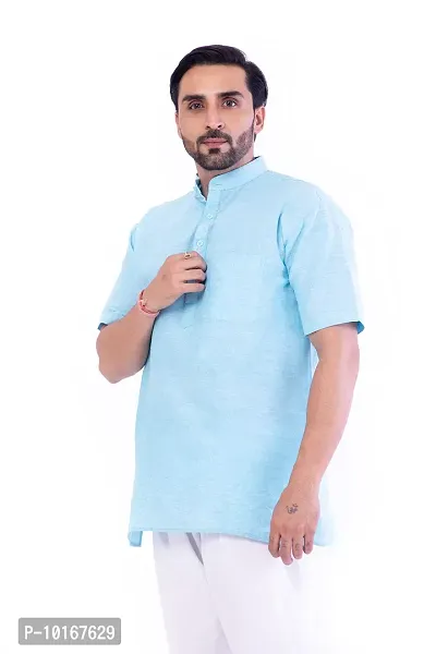 DESHBANDHU DBK Men's Half Sleeve Short Regular Kurta Cotton Ethnic Wear (44, Sky)-thumb0