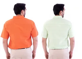 DESHBANDHU DBK Men's Plain Solid Cotton Regular Fit Half Sleeves Formal Shirt's Combo (Pack of 2) (42, Orange-Parrot)-thumb3