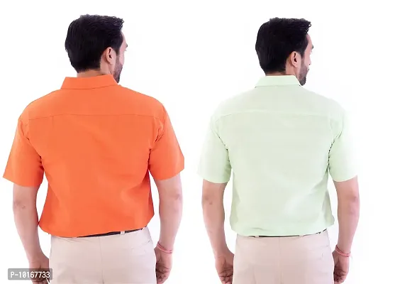 DESHBANDHU DBK Men's Plain Solid Cotton Regular Fit Half Sleeves Formal Shirt's Combo (Pack of 2) (42, Orange-Parrot)-thumb4