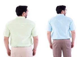 DESHBANDHU DBK Men's Plain Solid Cotton Half Sleeves Regular Fit Formal Shirt's Combo (42, Parrot_Sky)-thumb3