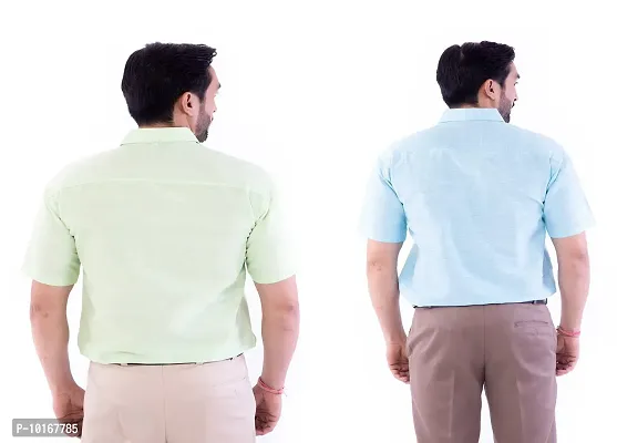 DESHBANDHU DBK Men's Plain Solid Cotton Half Sleeves Regular Fit Formal Shirt's Combo (42, Parrot_Sky)-thumb4