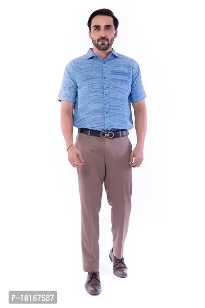 DESHBANDHU DBK Men's Plain Solid 100% Cotton Half Sleeves Regular Fit Formal Shirt's (42, Sky)-thumb5