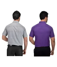 Elegant Multicoloured Cotton  Short Sleeves Casual Shirt For Men Pack Of 2-thumb1