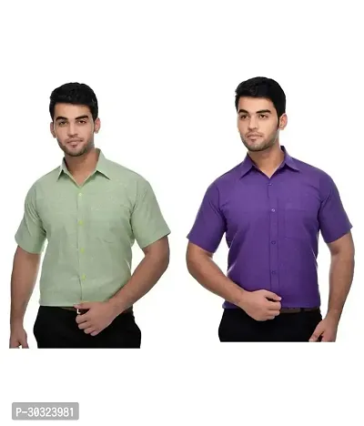 Elegant Multicoloured Cotton  Short Sleeves Casual Shirt For Men Pack Of 2-thumb0