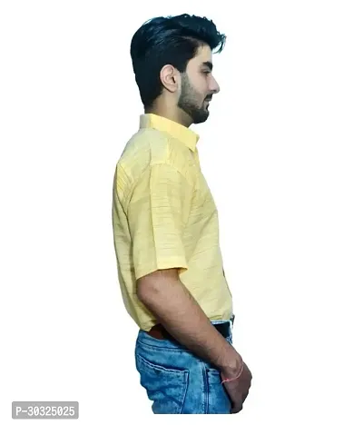 Elegant Yellow Cotton  Short Sleeves Casual Shirt For Men-thumb2