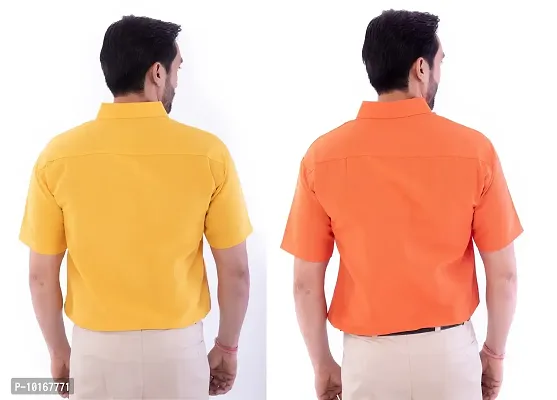 DESHBANDHU DBK Men's Plain Solid Cotton Half Sleeves Regular Fit Formal Shirt's Combo (Pack of 2) (42, Mustard_Orange)-thumb4