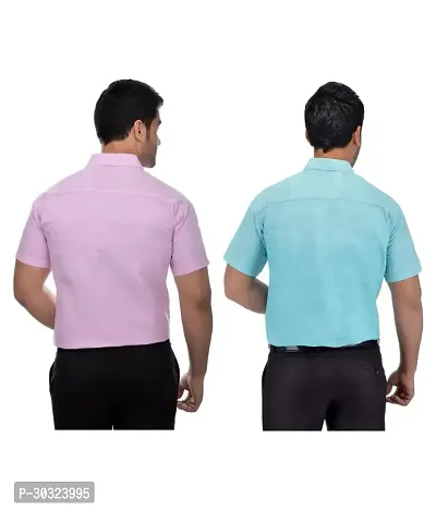 Elegant Multicoloured Cotton  Short Sleeves Casual Shirt For Men Pack Of 2-thumb2