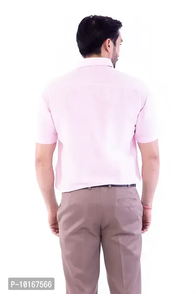 DESHBANDHU DBK Men's Plain Solid 100% Cotton Half Sleeves Regular Fit Formal Shirt's (42, Pink)-thumb5