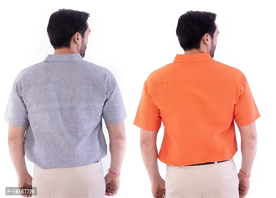 DESHBANDHU DBK Men's Cotton Solid Regular Fit Half Sleeve Combo Shirts (Pack of 2) (44, Grey_Orange)-thumb4