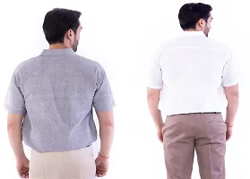 DESHBANDHU DBK Men's Cotton Solid Regular Fit Half Sleeve Combo Shirts (Pack of 2) (42, Grey_White)-thumb3