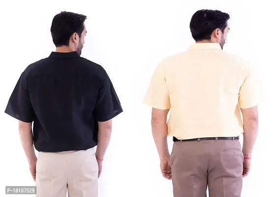DESHBANDHU DBK Men's Plain Solid 100% Cotton Half Sleeves Regular Fit Formal Shirt's Combo (Pack of 2)-thumb2