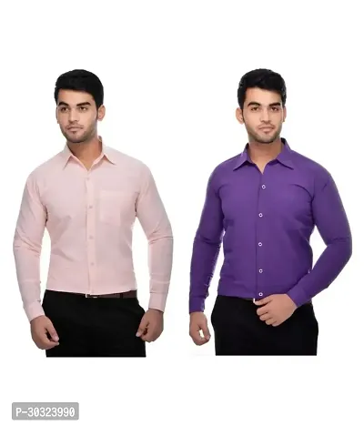 Elegant Multicoloured Cotton  Long Sleeves Casual Shirt For Men Pack Of 2-thumb0