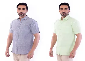 DESHBANDHU DBK Men's Cotton Solid Regular Fit Half Sleeve Combo Shirts (Pack of 2) (42, Grey_Parrot)-thumb1