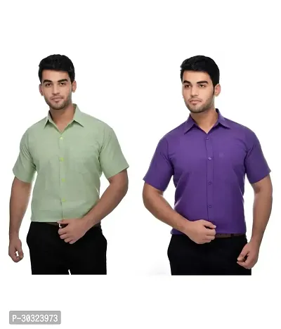 Elegant Multicoloured Cotton  Short Sleeves Casual Shirt For Men Pack Of 2-thumb0