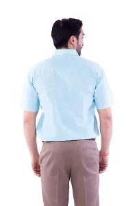 DESHBANDHU DBK Men's Plain Solid 100% Cotton Half Sleeves Regular Fit Formal Shirt's (42, Sky)-thumb3