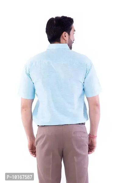 DESHBANDHU DBK Men's Plain Solid 100% Cotton Half Sleeves Regular Fit Formal Shirt's (42, Sky)-thumb4