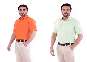 DESHBANDHU DBK Men's Plain Solid Cotton Regular Fit Half Sleeves Formal Shirt's Combo (Pack of 2) (42, Orange-Parrot)-thumb2