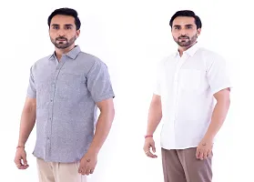 DESHBANDHU DBK Men's Cotton Solid Regular Fit Half Sleeve Combo Shirts (Pack of 2) (42, Grey_White)-thumb1