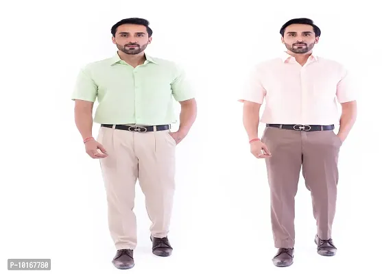 DESHBANDHU DBK Men's Plain Solid Cotton Half Sleeves Regular Fit Formal Shirt's Combo (40, Parrot_Peach)-thumb0