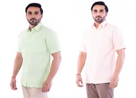 DESHBANDHU DBK Men's Plain Solid Cotton Half Sleeves Regular Fit Formal Shirt's Combo (40, Parrot_Peach)-thumb1