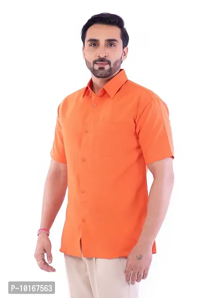 DESHBANDHU DBK Men's Plain Solid 100% Cotton Half Sleeves Regular Fit Formal Shirt's (44, Orange)-thumb0