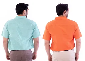 DESHBANDHU DBK Men's Plain Solid Cotton Half Sleeves Regular Fit Formal Shirt's Combo (42, Green - Orange)-thumb1