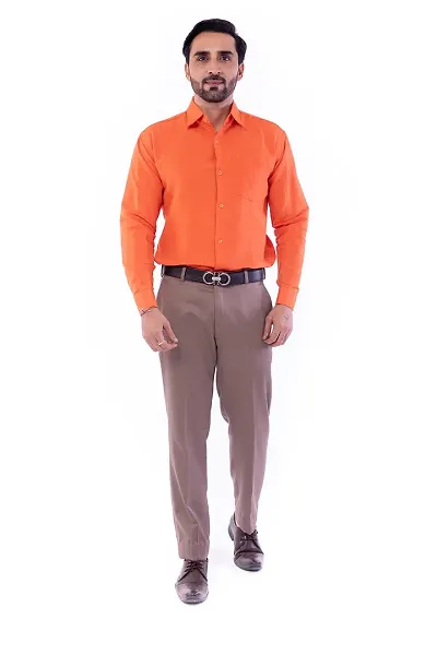 DESHBANDHU DBK Men's Solid Full Sleeves Regular Fit Shirt (44, Orange)