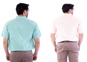 DESHBANDHU DBK Men's Plain Solid Cotton Half Sleeves Regular Fit Formal Shirt's Combo (44, Green - Peach)-thumb1