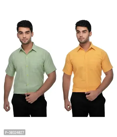 Elegant Multicoloured Cotton  Short Sleeves Casual Shirt For Men Pack Of 2-thumb0