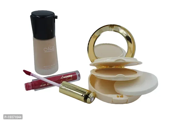Fancy Premium Quality Face Makeup Combo Of 03 Products (Foundation, Lip Gloss, Compact Powder)