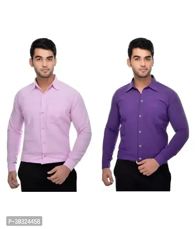 Elegant Multicoloured Cotton  Long Sleeves Casual Shirt For Men Pack Of 2-thumb0