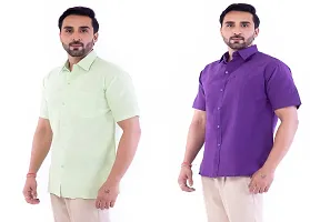 DESHBANDHU DBK Men's Plain Solid Cotton Half Sleeves Regular Fit Formal Shirt's Combo (40, Parrot_Purple)-thumb1
