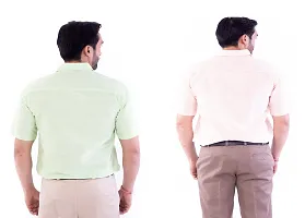 DESHBANDHU DBK Men's Plain Solid Cotton Half Sleeves Regular Fit Formal Shirt's Combo (40, Parrot_Peach)-thumb3