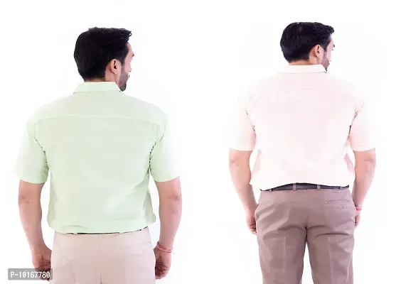 DESHBANDHU DBK Men's Plain Solid Cotton Half Sleeves Regular Fit Formal Shirt's Combo (40, Parrot_Peach)-thumb4