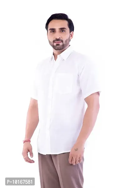 DESHBANDHU DBK Men's Plain Solid 100% Cotton Half Sleeves Regular Fit Formal Shirt's (42, White)